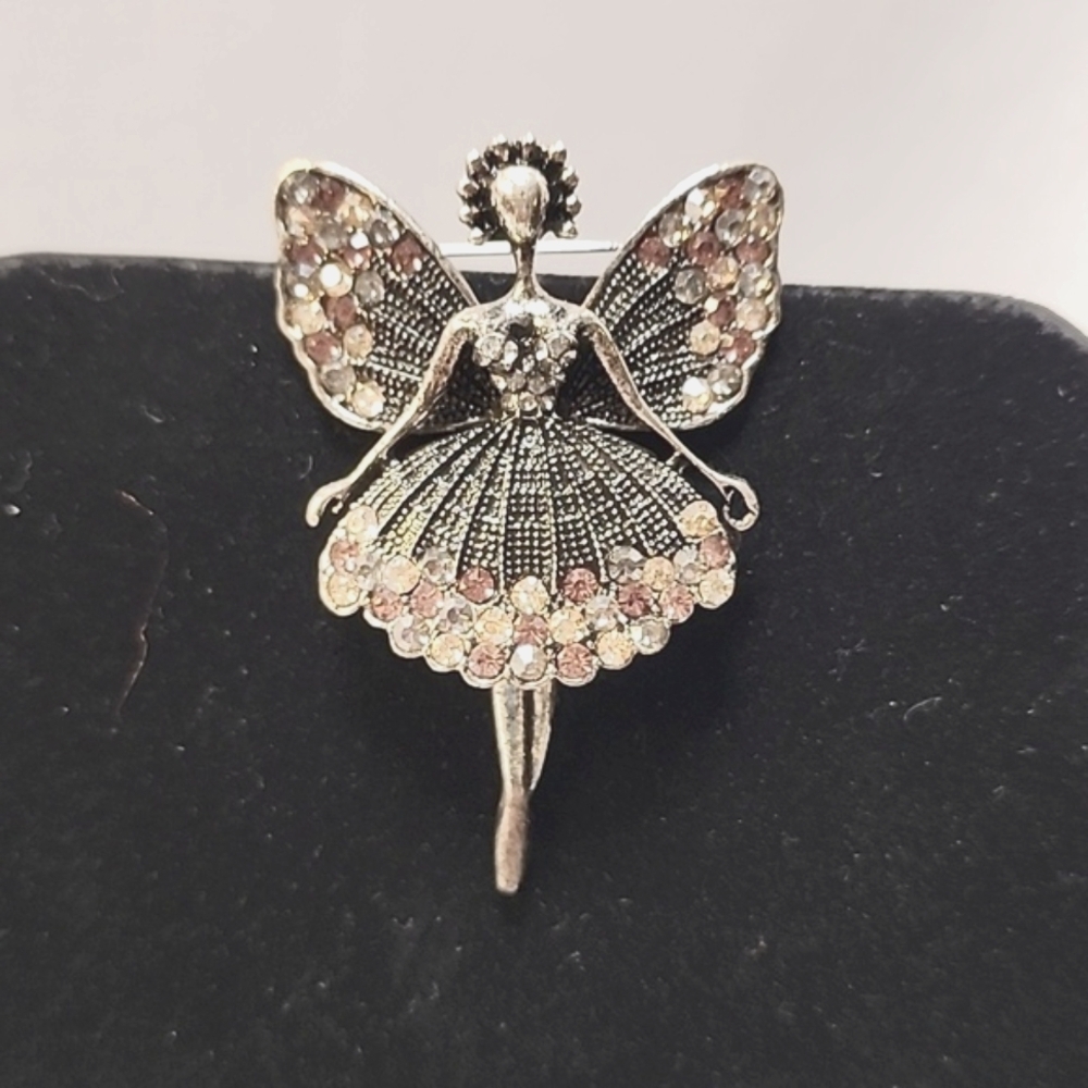 Rhinestone Dancing Ballerina Fairy Brooch/Pendant